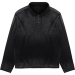 Sunfaded rib-knit cotton long sleeve polo with single-stitch details by WOJO