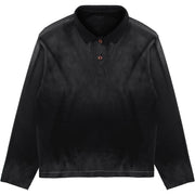 Sunfaded rib-knit cotton long sleeve polo with single-stitch details by WOJO