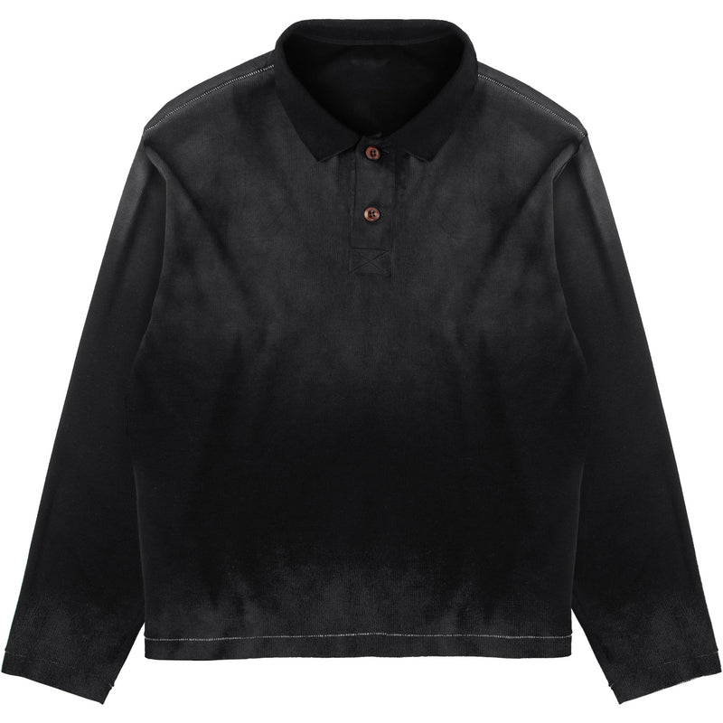 Sunfaded rib-knit cotton long sleeve polo with single-stitch details by WOJO