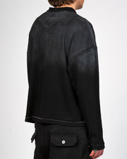Sunfaded rib-knit cotton long sleeve polo with single-stitch details by WOJO