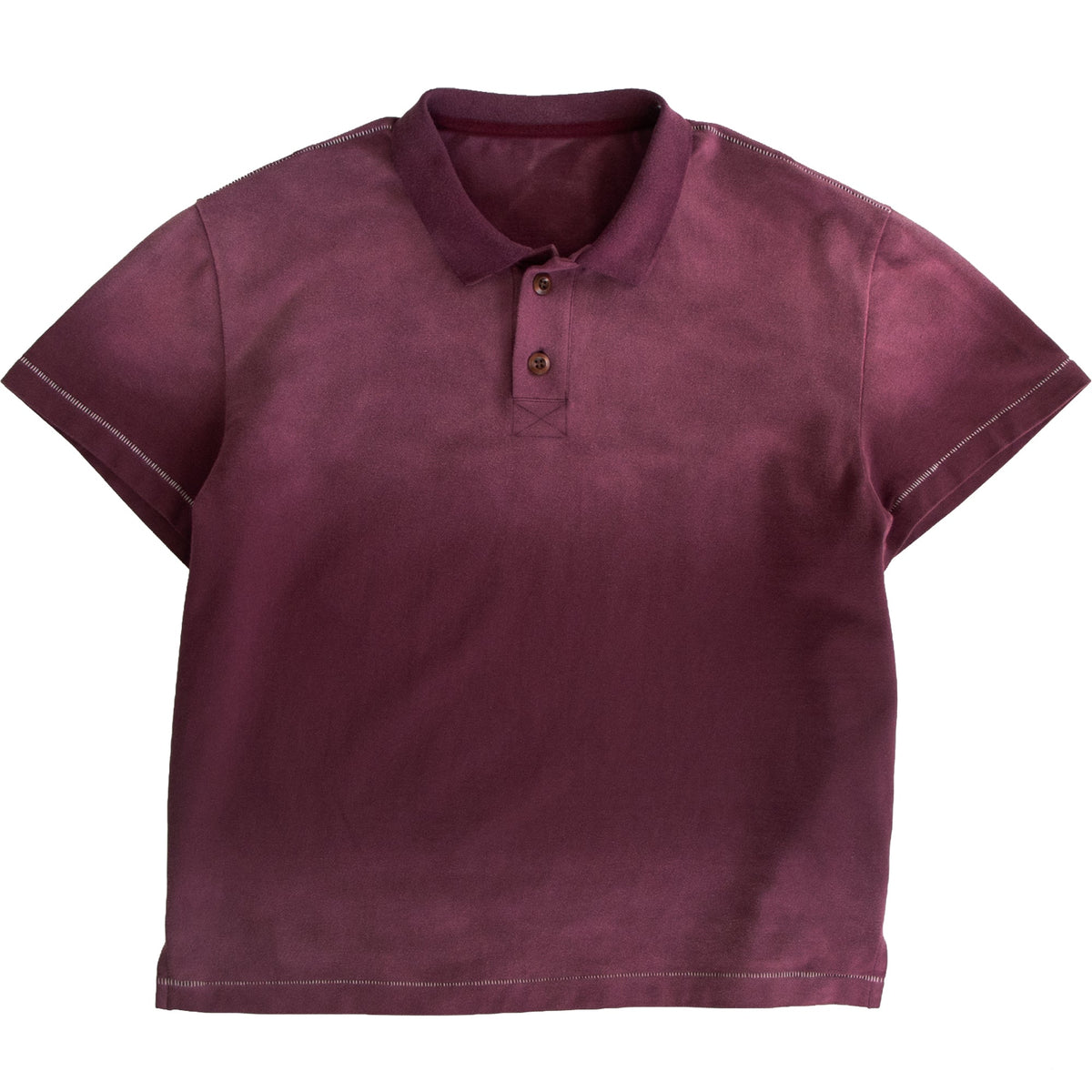 Sunfaded wine red cotton pique polo with single-stitch details by WOJO
