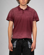 Sunfaded wine red cotton pique polo with single-stitch details by WOJO