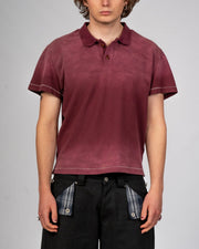 Sunfaded wine red cotton pique polo with single-stitch details by WOJO
