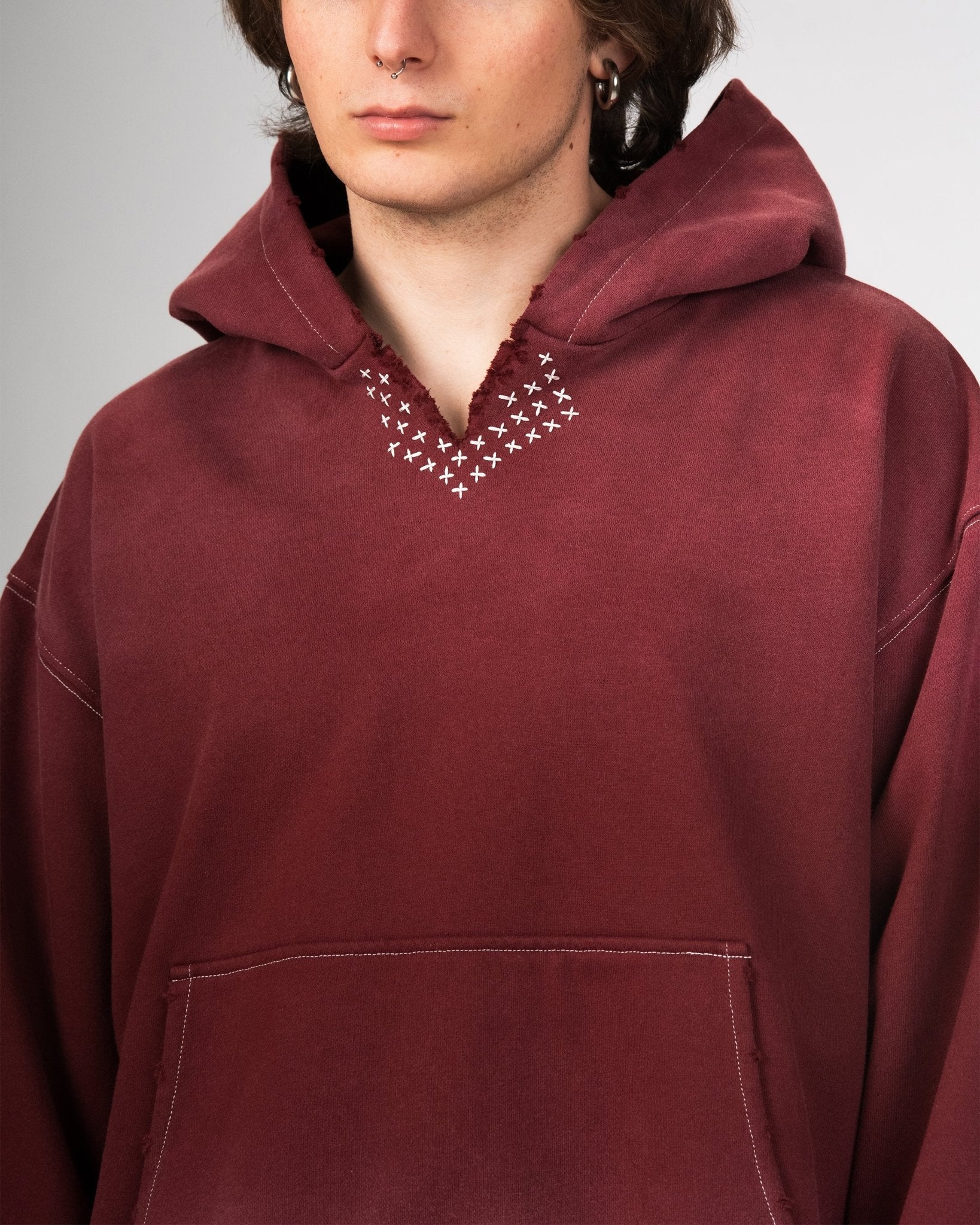 Sunfaded Red Sashiko Hoodie - Wear Wojo