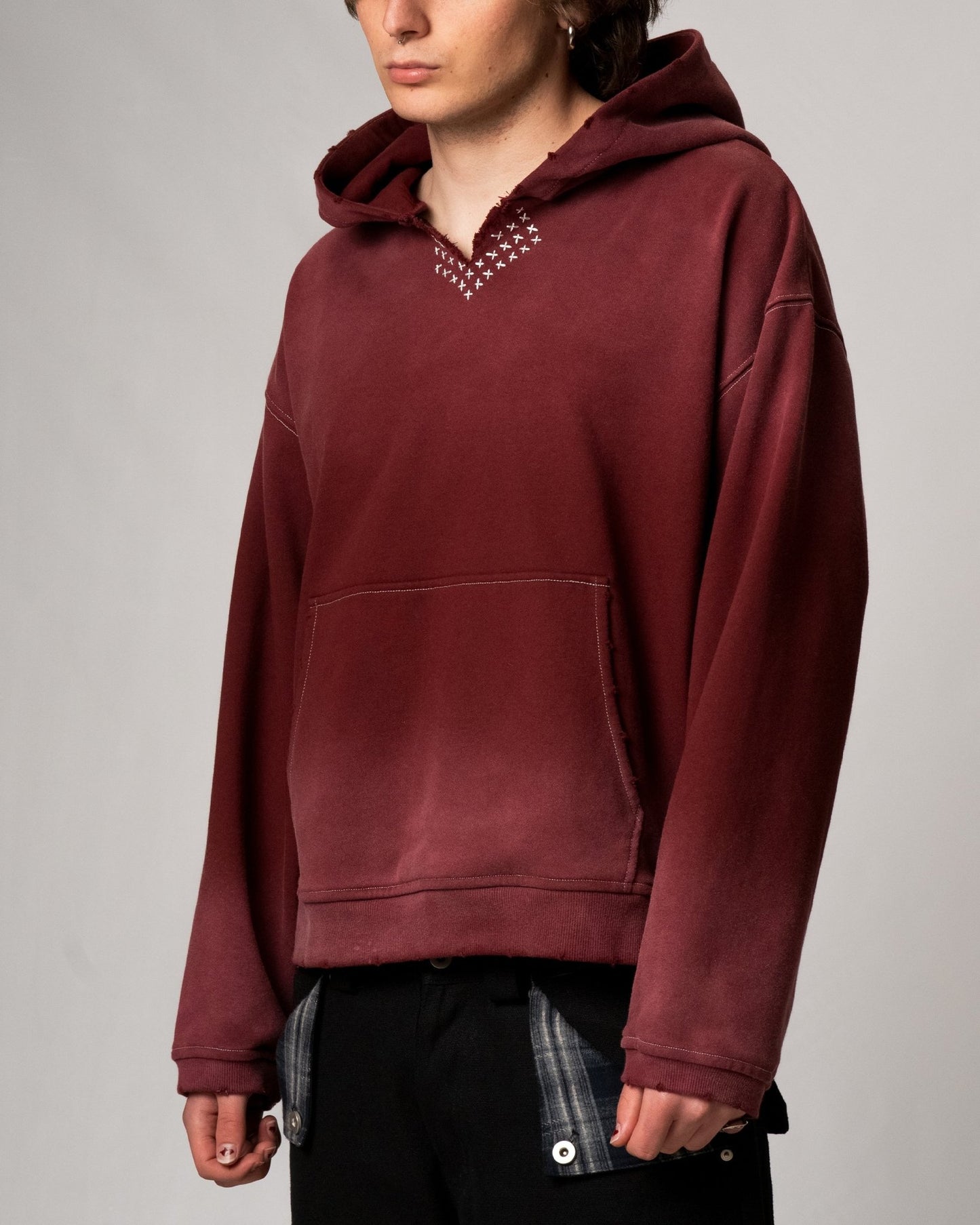 Sunfaded Red Sashiko Hoodie - Wear Wojo