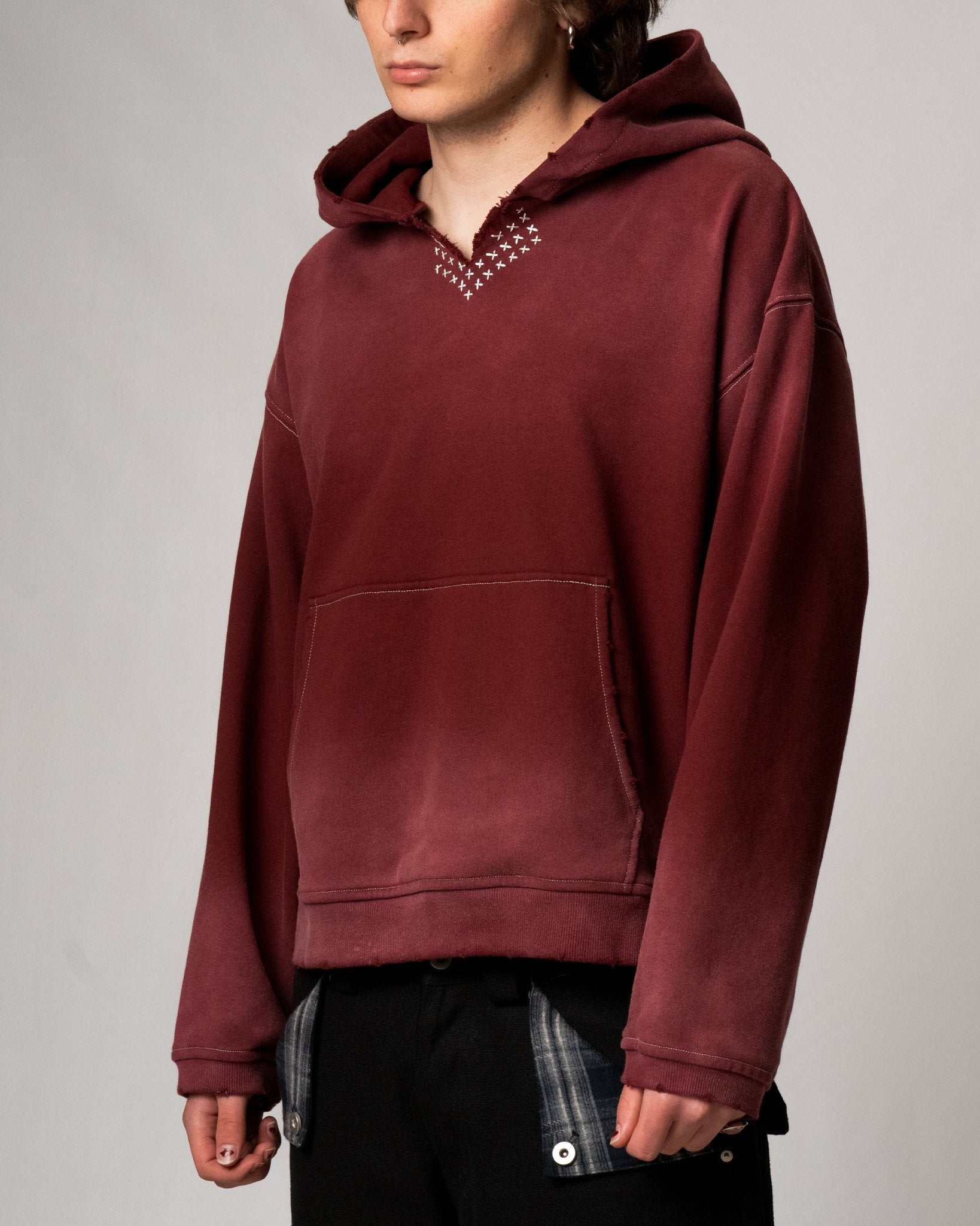 Sunfaded Red Sashiko Hoodie - Wear Wojo