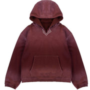 Sunfaded wine red heavyweight hoodie with Japanese sashiko stitching by WOJO