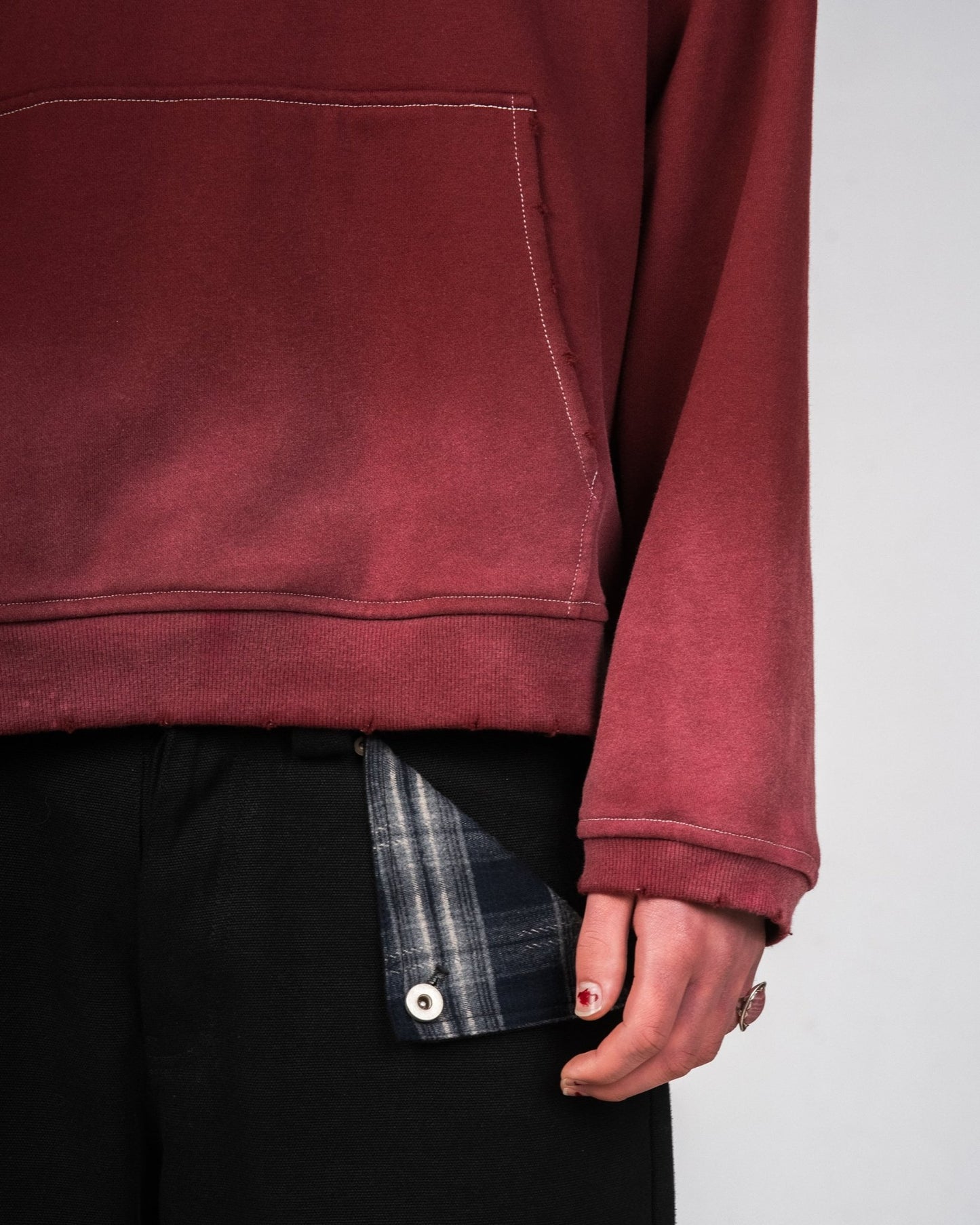 Sunfaded Red Sashiko Hoodie - Wear Wojo