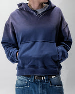 Sunfaded blue heavyweight hoodie with Japanese sashiko stitching by WOJO