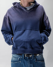 Sunfaded blue heavyweight hoodie with Japanese sashiko stitching by WOJO