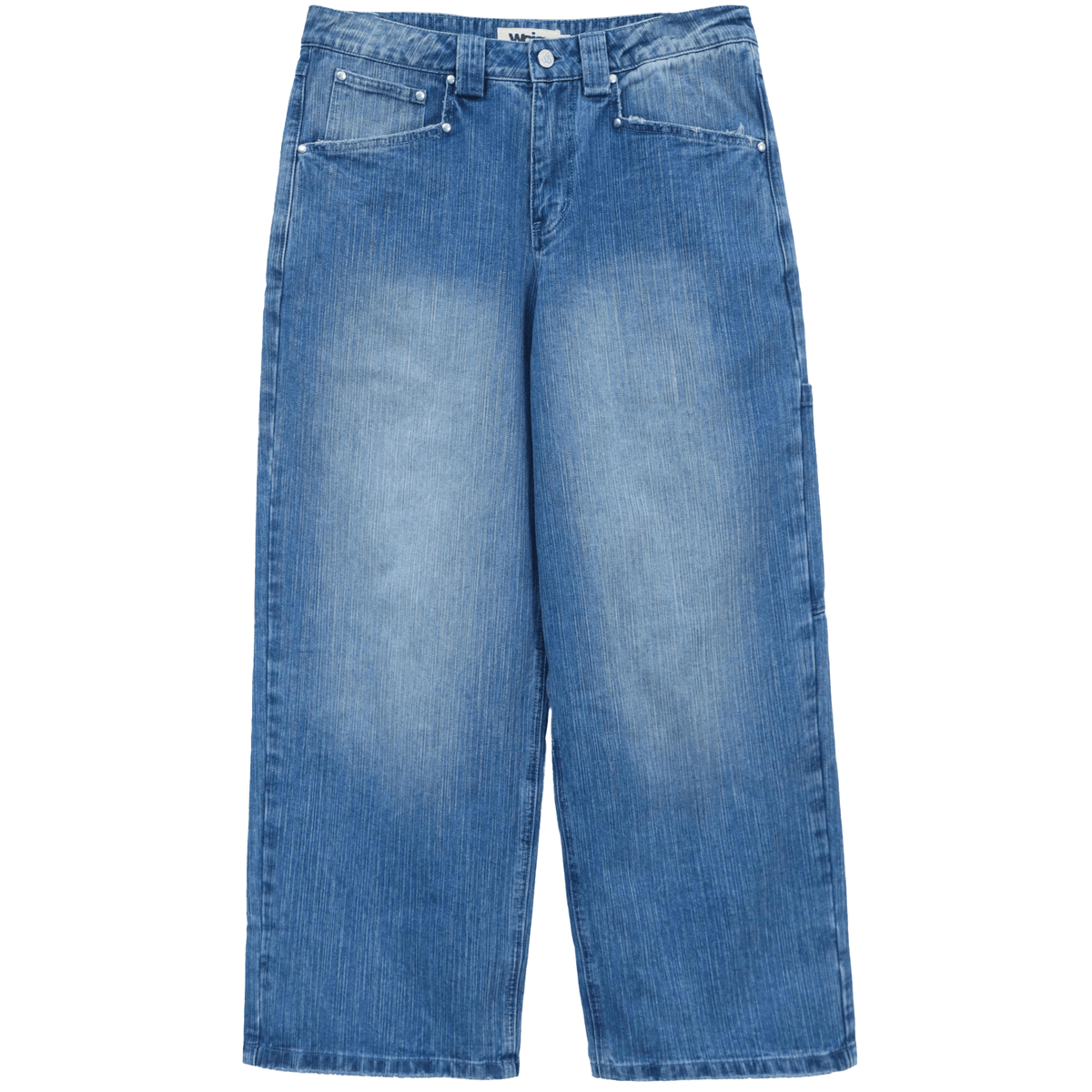 Vintage blue textured slub denim jeans with a relaxed fit by WOJO