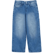 Vintage blue textured slub denim jeans with a relaxed fit by WOJO