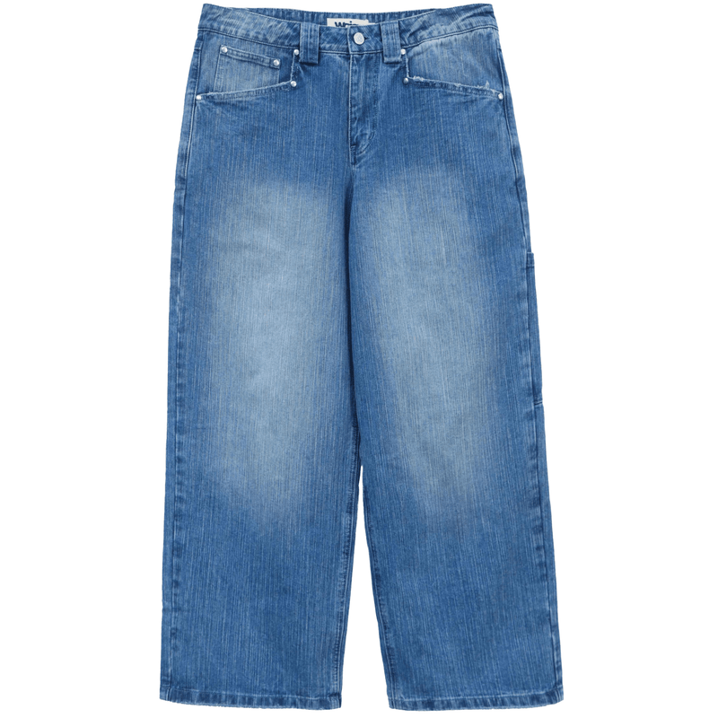 Vintage blue textured slub denim jeans with a relaxed fit by WOJO