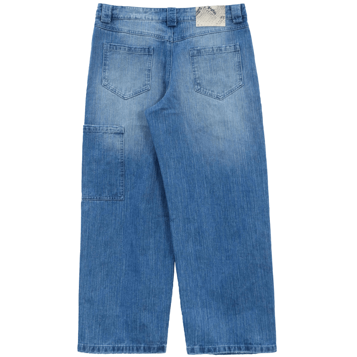 Vintage blue textured slub denim jeans with a relaxed fit by WOJO