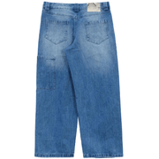Vintage blue textured slub denim jeans with a relaxed fit by WOJO