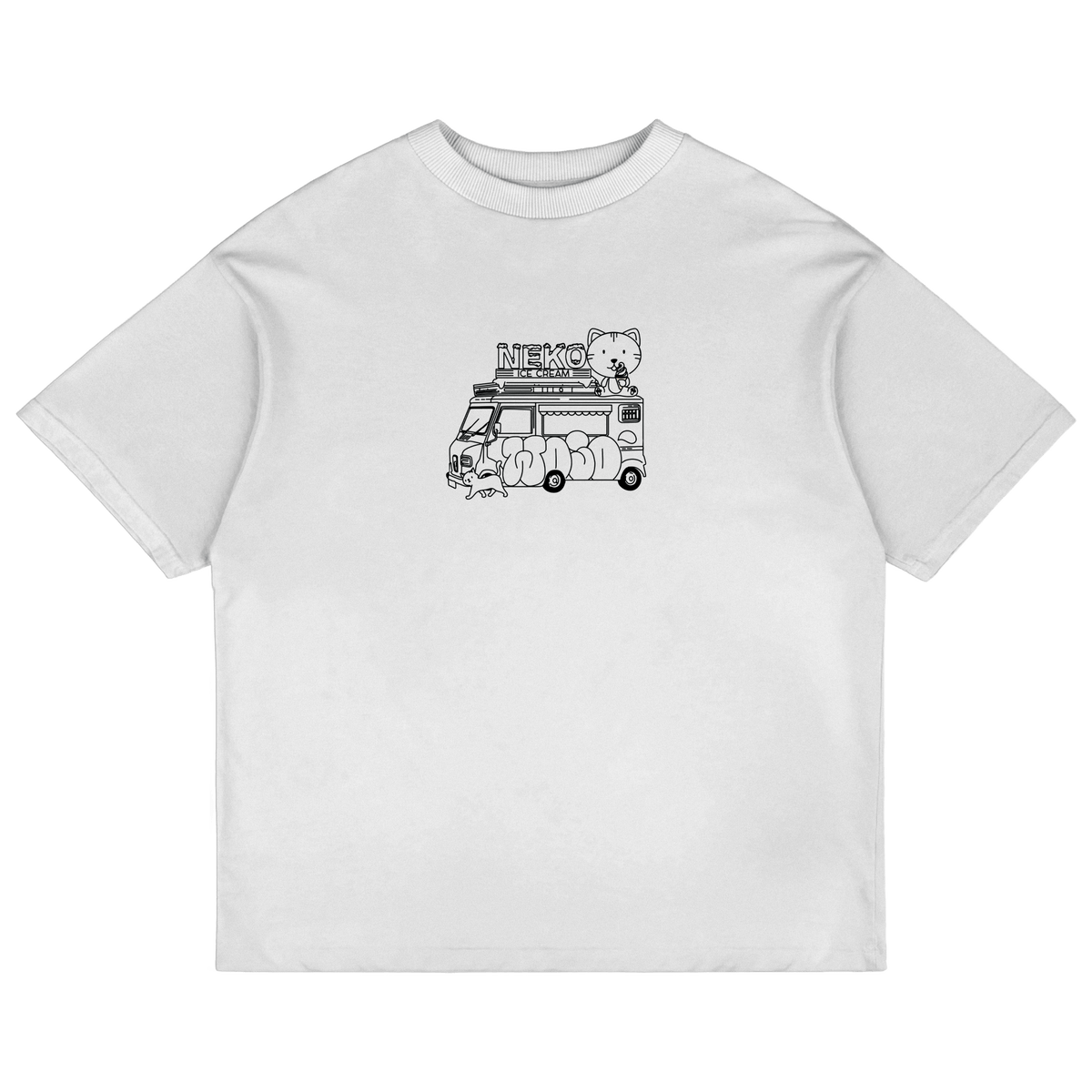 Oversized heavyweight cotton tee with StrayCat artwork by WOJO