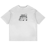 Oversized heavyweight cotton tee with StrayCat artwork by WOJO