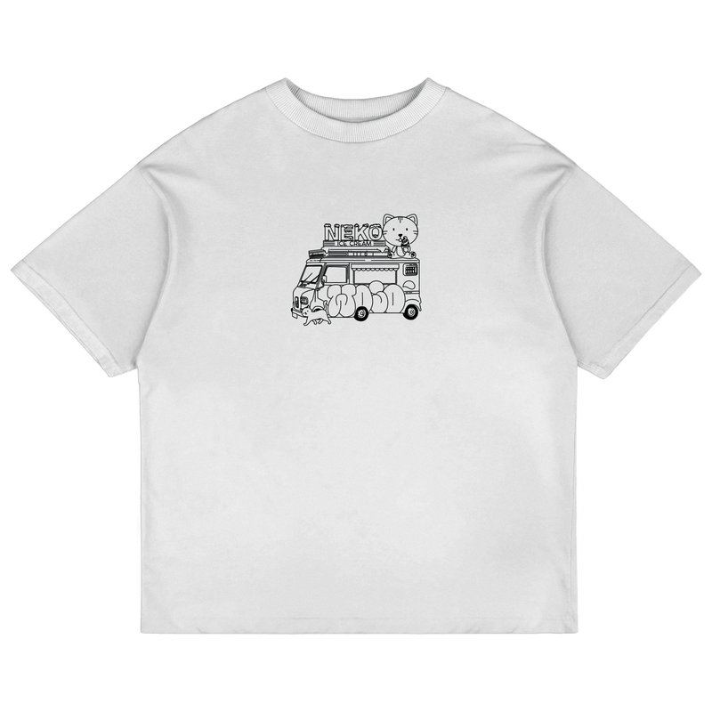 Oversized heavyweight cotton tee with StrayCat artwork by WOJO